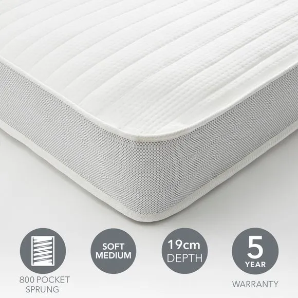 Dunelm Rolled 800 Pocket Sprung Mattress, 19cm 1