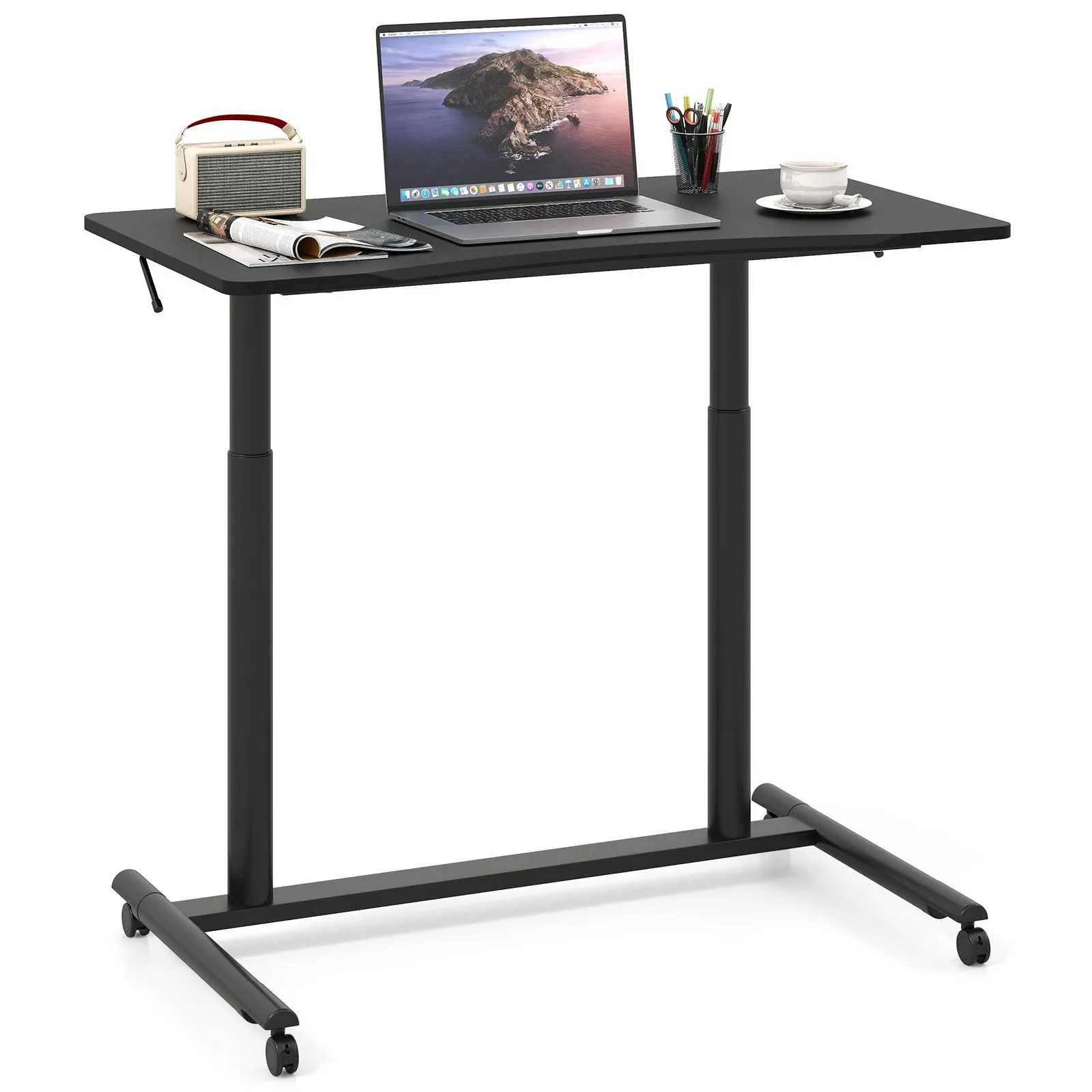 Costway Mobile Standing Desk C-Shaped Sit Stand Desk w/Adjustable Height in Black 1