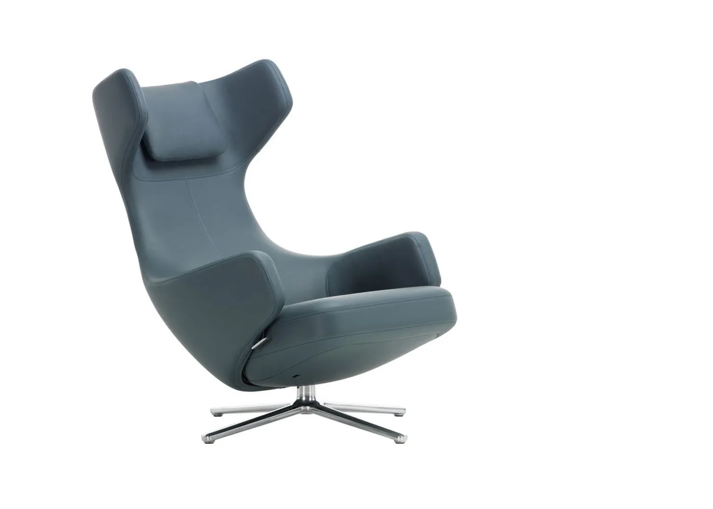 Vitra Grand Repos Chair Premium Leather Smoke Blue Polished Base Glides for Carpets 1