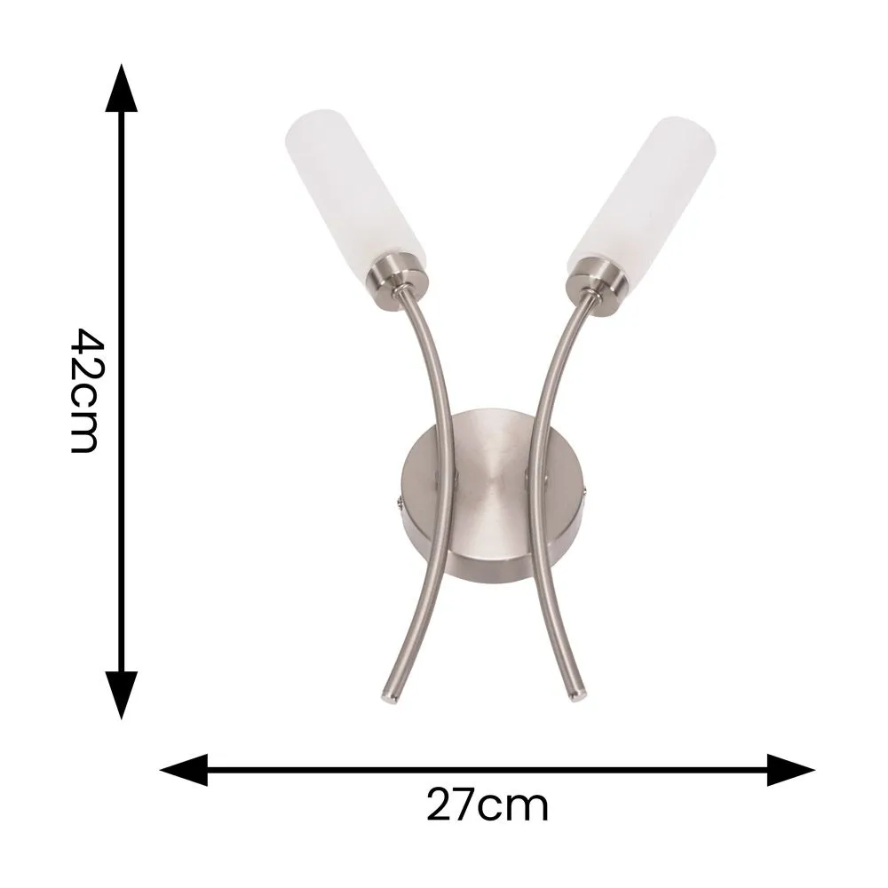 ValueLights Maya Pair of 2 Way Curved Upright Reed Shaded Wall Lights with LED Bulbs in Silver 6