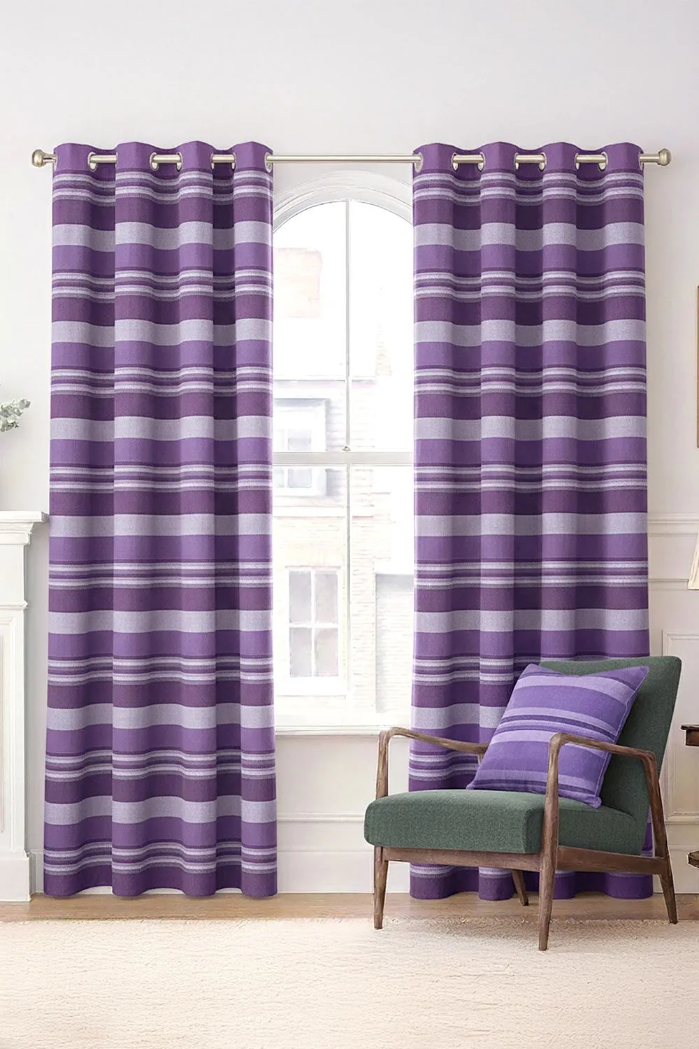 Homescapes Cotton Morocco Striped Curtain Pair in Mauve 1
