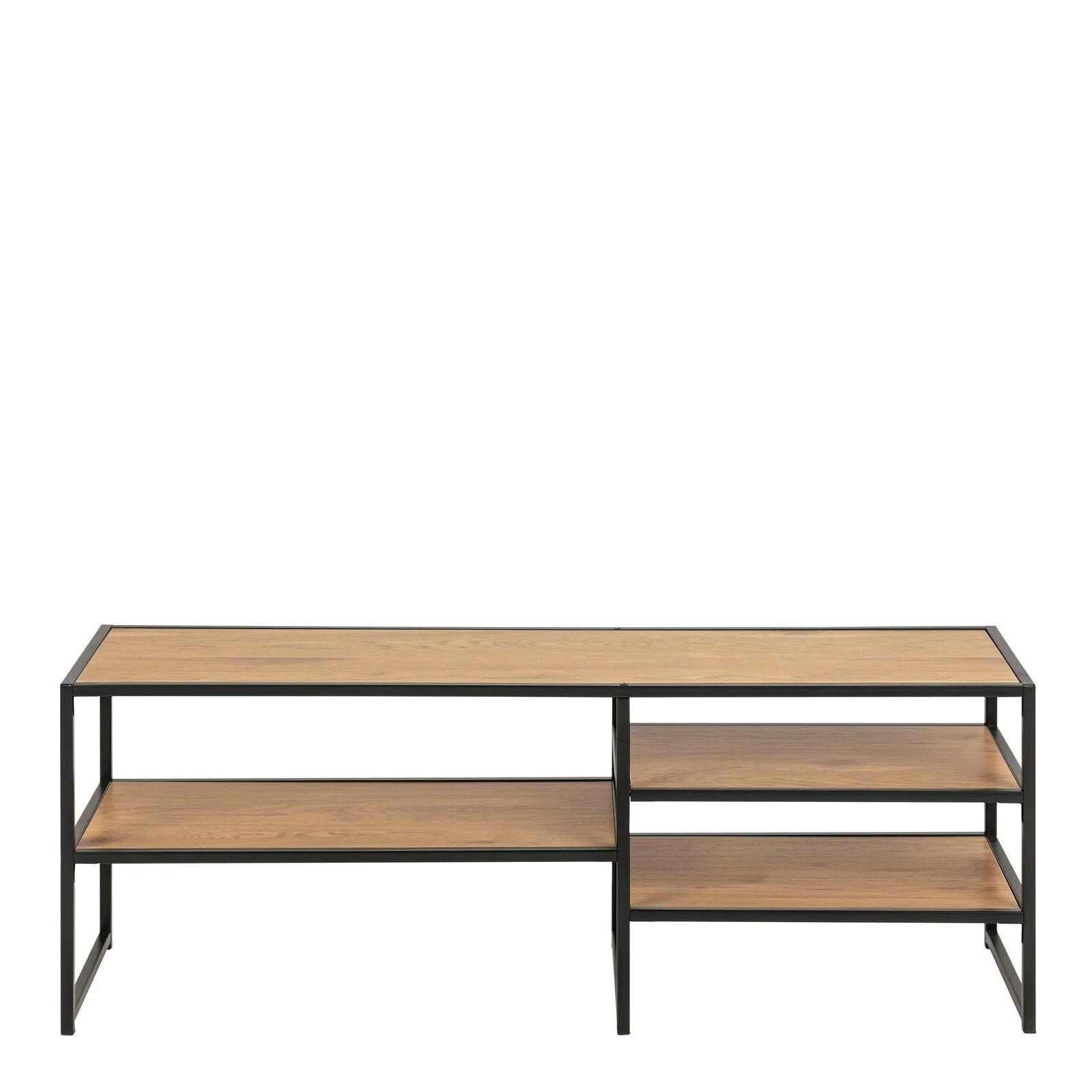 Furniture To Go Seaford Black Metal Open TV Unit with 3 Oak Shelves 2