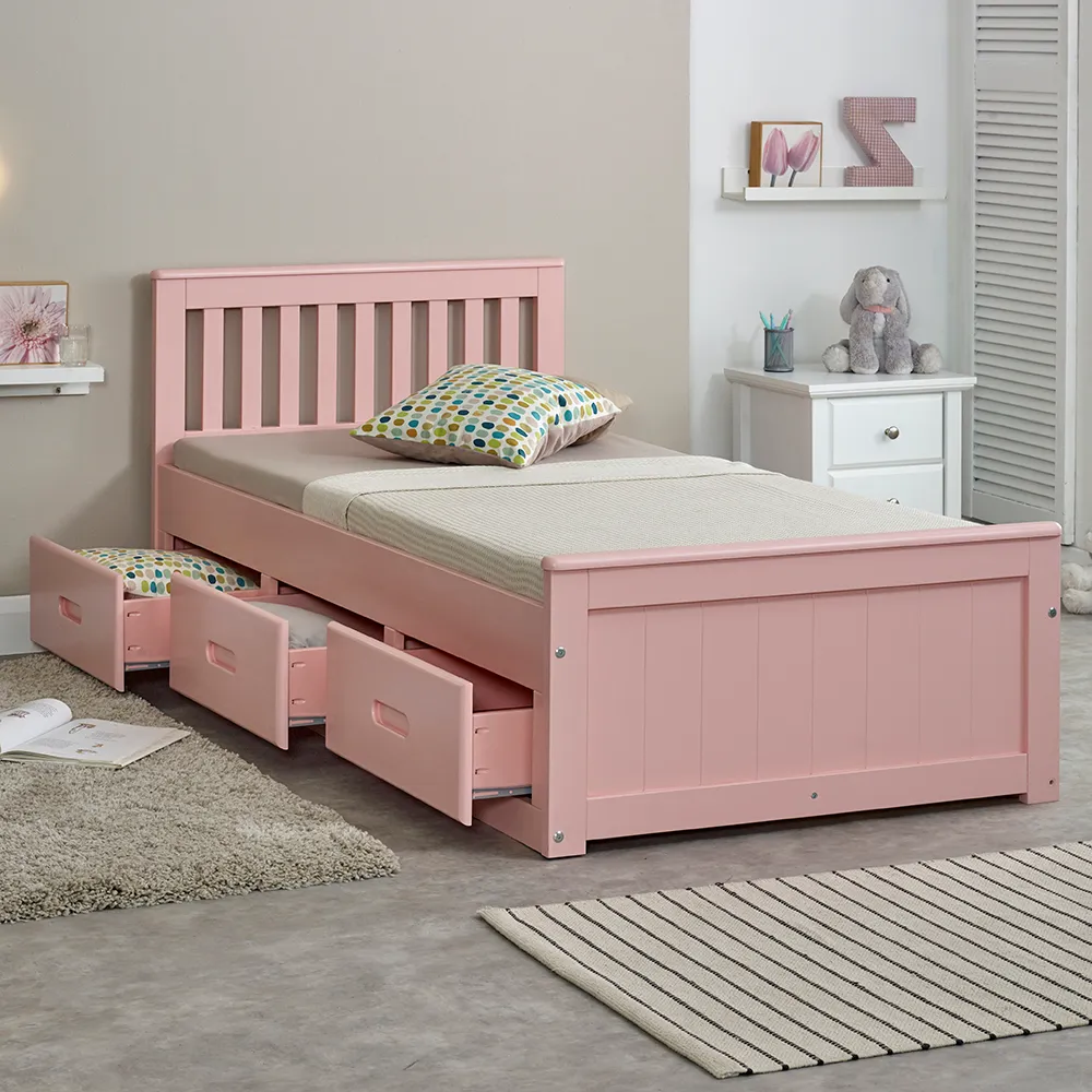 Mission - Single - Storage Bed - Pink - Wood - 3ft - Happy Beds 1