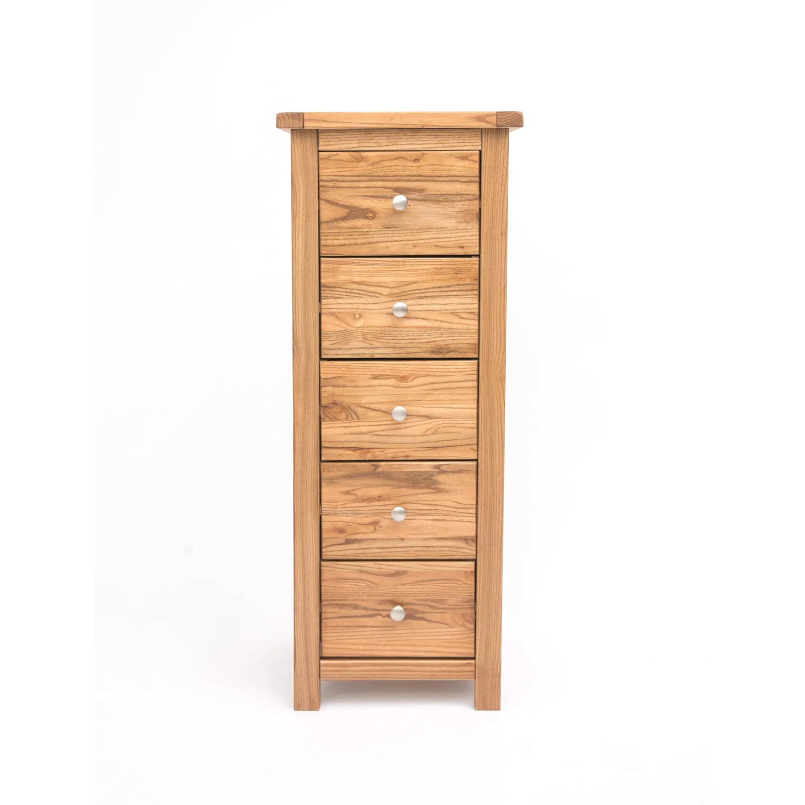 Cabinet Bits Trivento 5 Drawer Narrow Chest of Drawers Chrome Knob in Natural