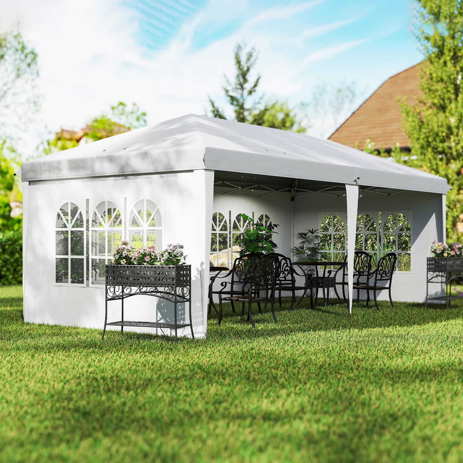 OUTSUNNY 3 x 6m Garden Pop Up Gazebo, Height Adjustable in White 1