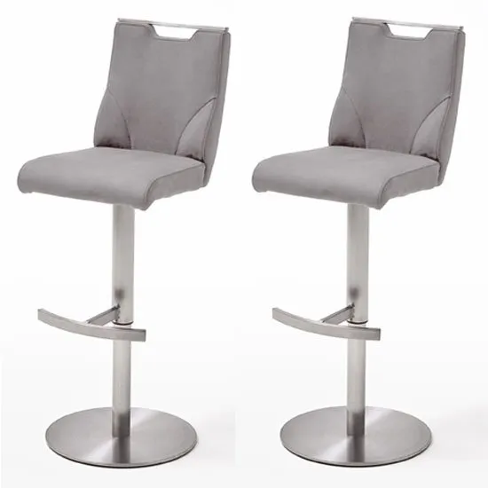 Jiulia Ice Grey Leather Bar Stool With Steel Base In Pair