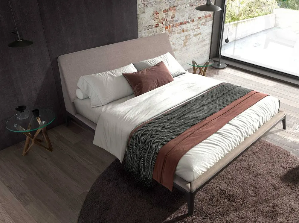 Angel Cerda Grey Fabric Double Bed with Wenge Wooden Legs 180x200 3