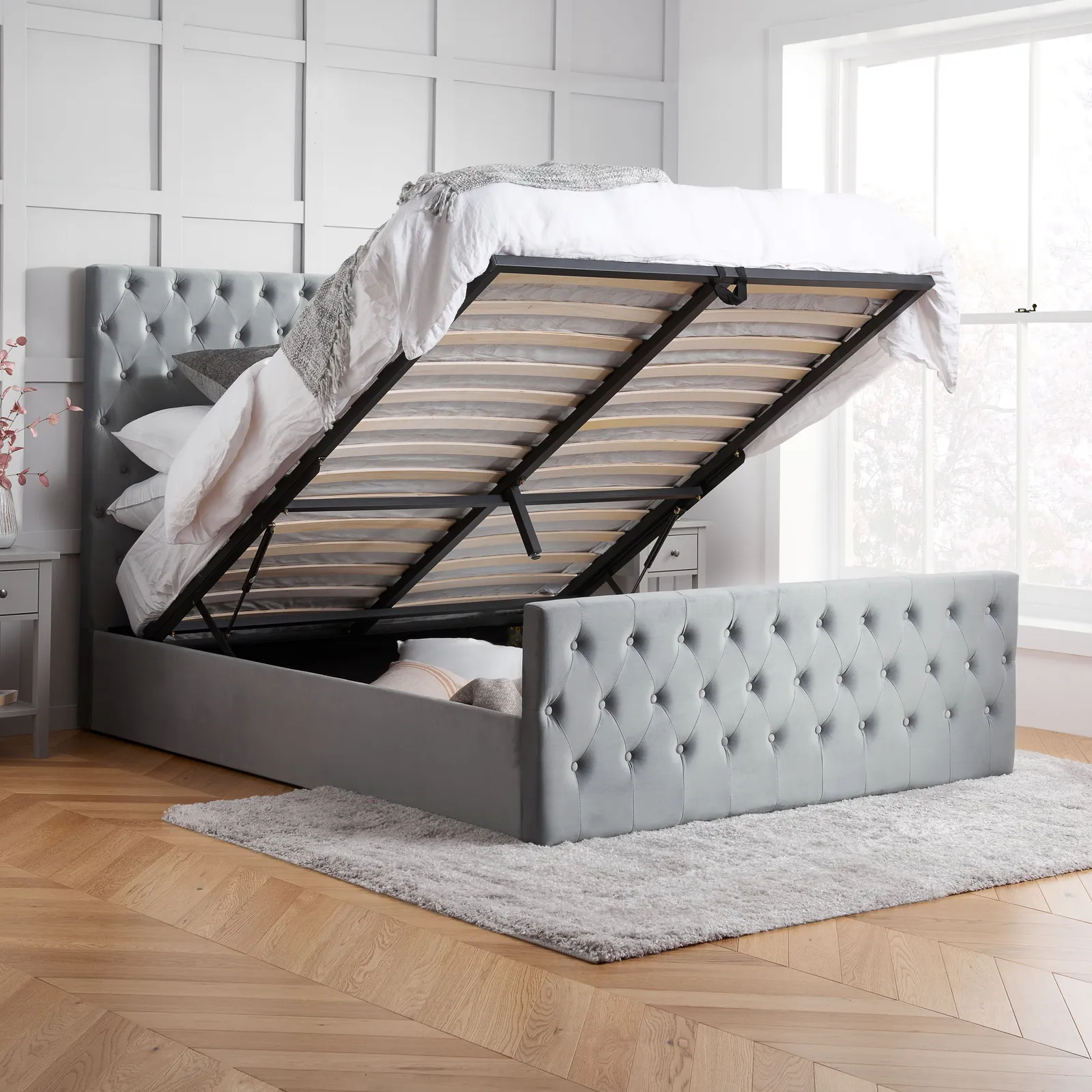 Birlea Grey Fabric Ottoman Bed Frame Storage Marquis Velvet 2