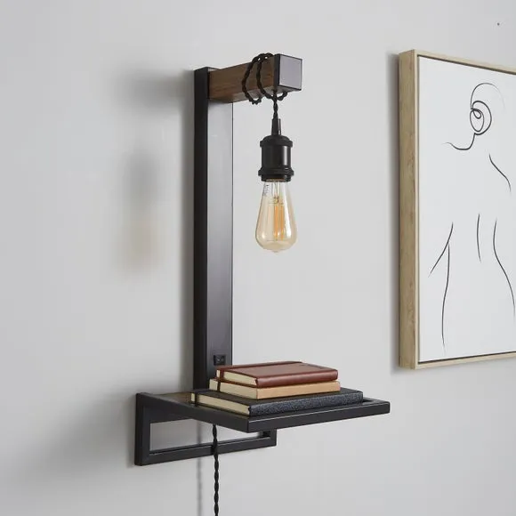 Fulton Plug In Wall Light with Shelf 2