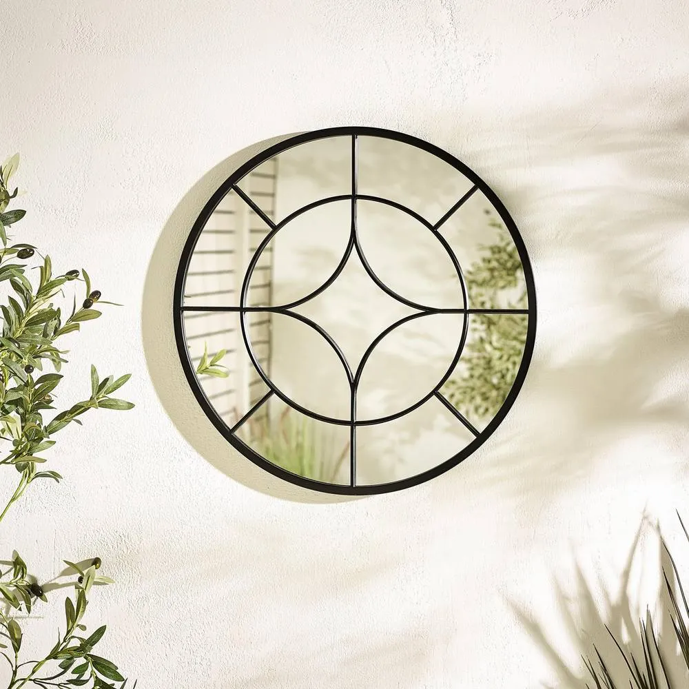 FurnitureboxUK Compass Black Medium Round Window 60cm Garden Mirror 2