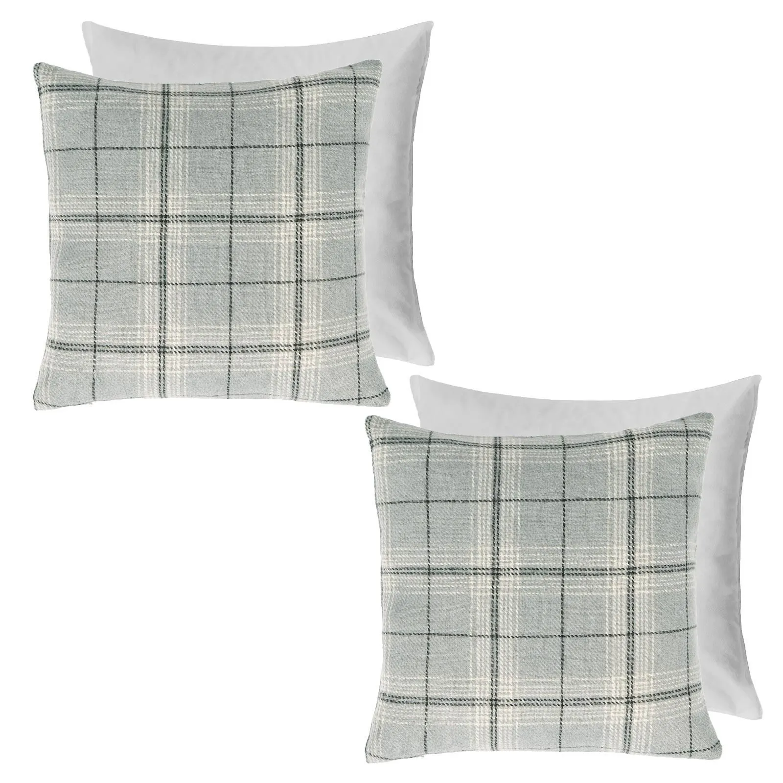 OHS 2 Pack Woven Check Filled Cushions Printed Soft in Grey