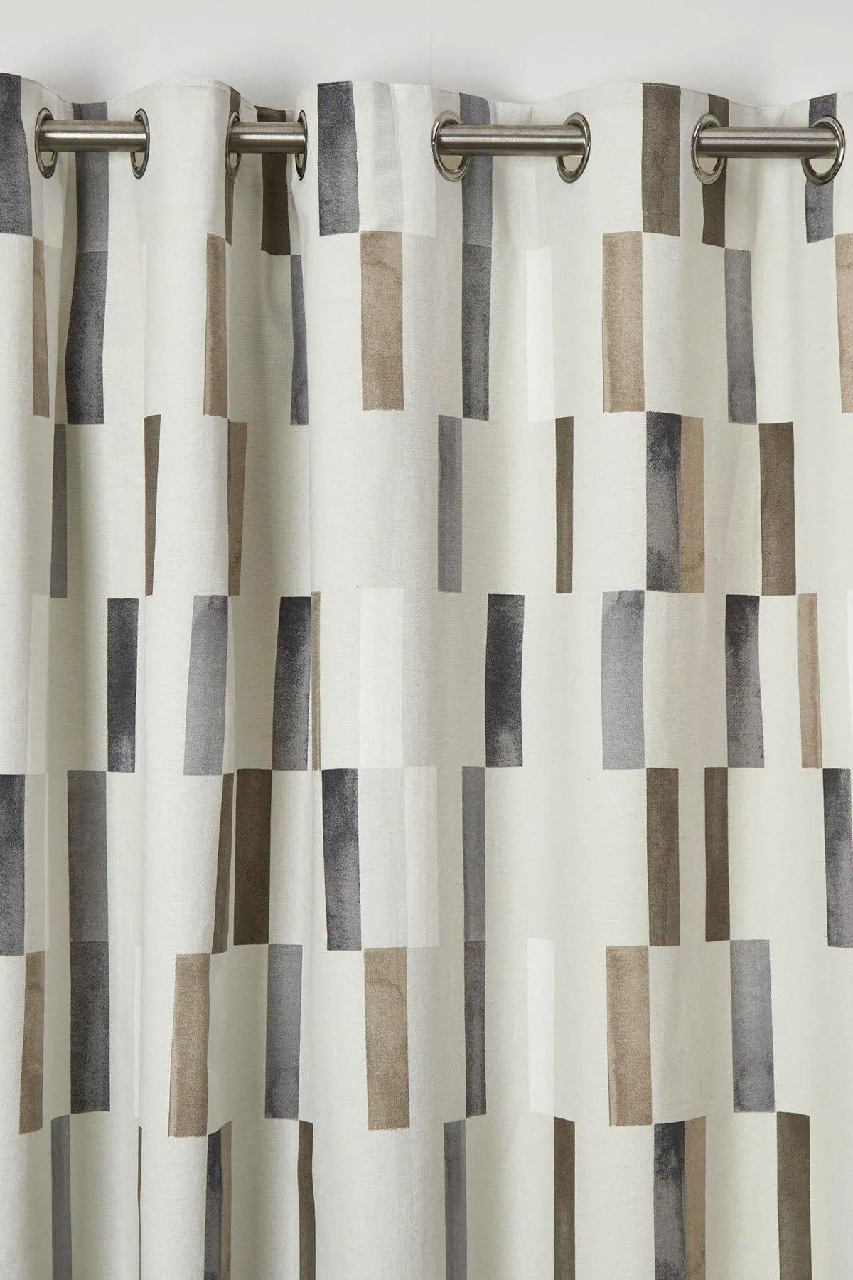 Fusion 'Oakland' 100% Cotton Modern Print Pair of Eyelet Curtains in Natural 2