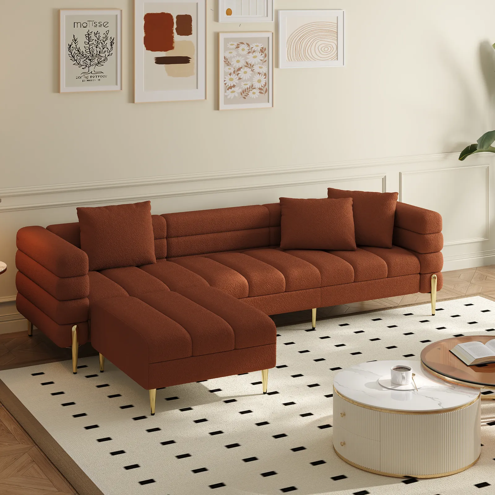 230 cm Boucle Modular L-Shaped Couch with Chaise Modern 3-Seater Sofa