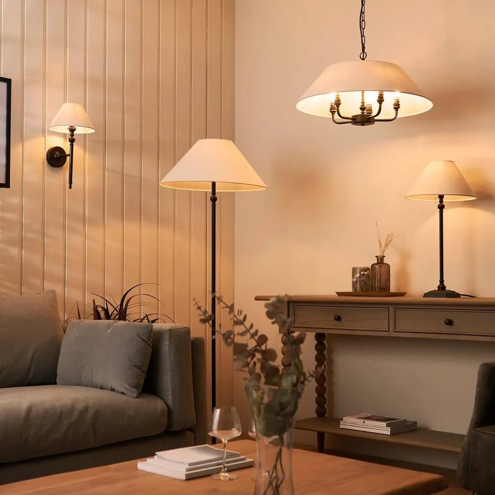 Netlighting Lille Wall Lamp with Shade Matt Black & Natural Faux Linen B22 6