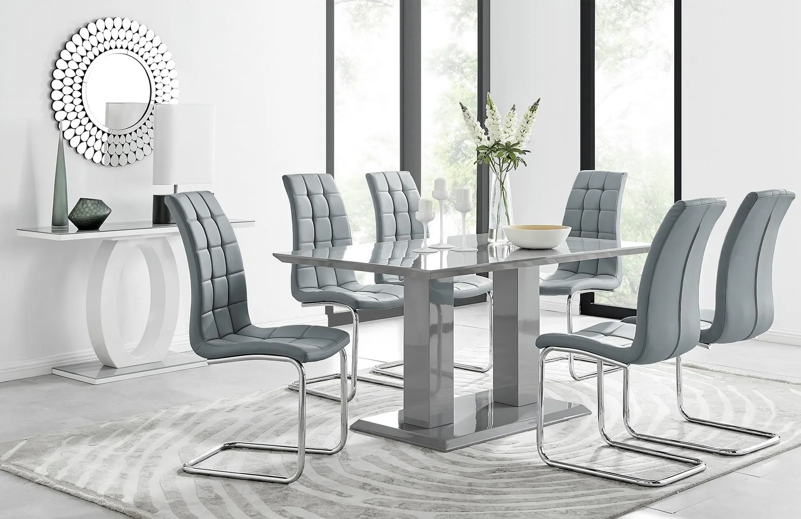 FurnitureboxUK Imperia 6 Grey Dining Table & 6 Murano Chairs 1