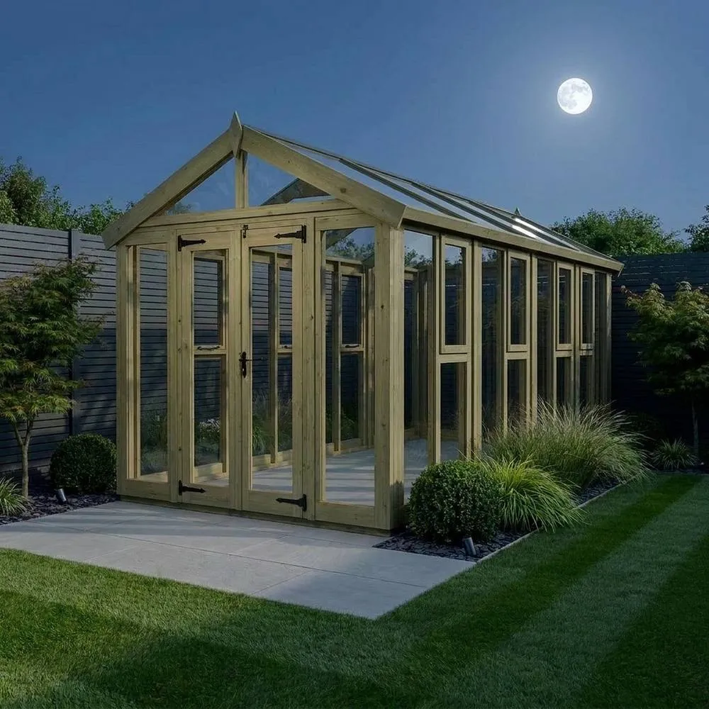 Buttercup Farm 6ft x 18ft Apex Toughened Glass Greenhouse - Pressure Treated Timber in Natural 3
