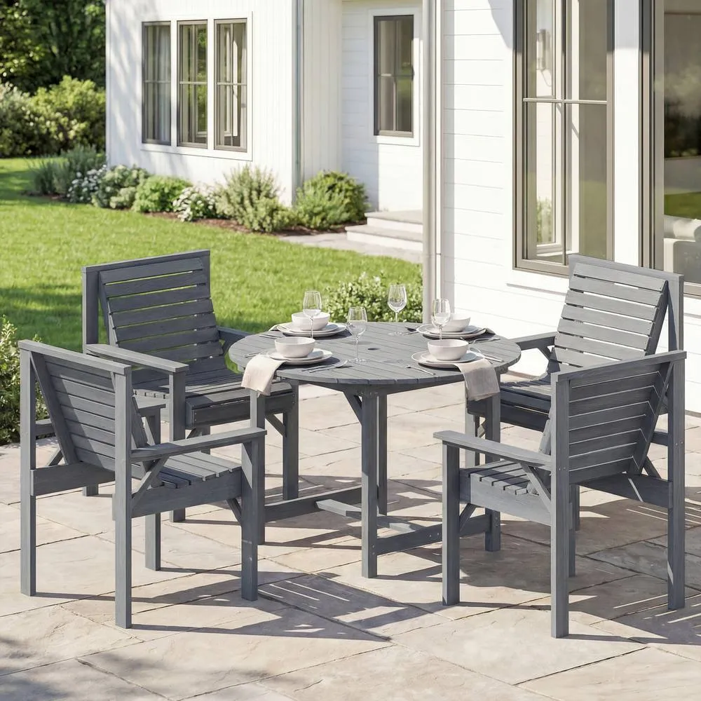 OUTSUNNY Garden Dining Set, Round Table & Chairs w/ Parasol Hole in Grey