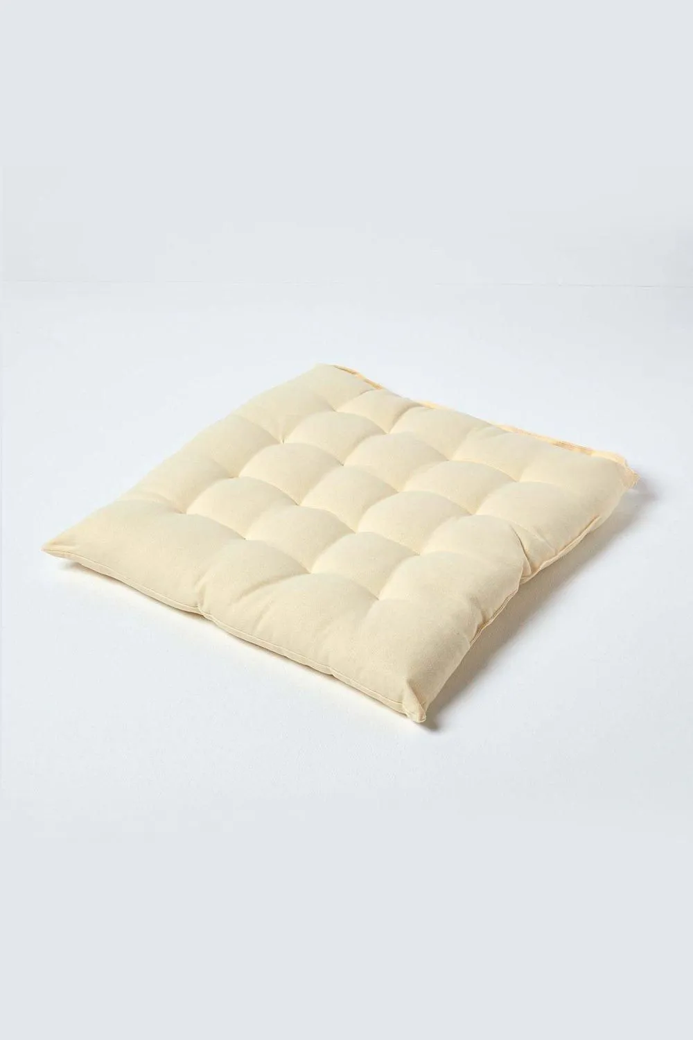 Homescapes Seat Pad Luxury 100% Cotton Indoor Outdoor Garden Cushion, Button Tie, 40cm in Cream 1
