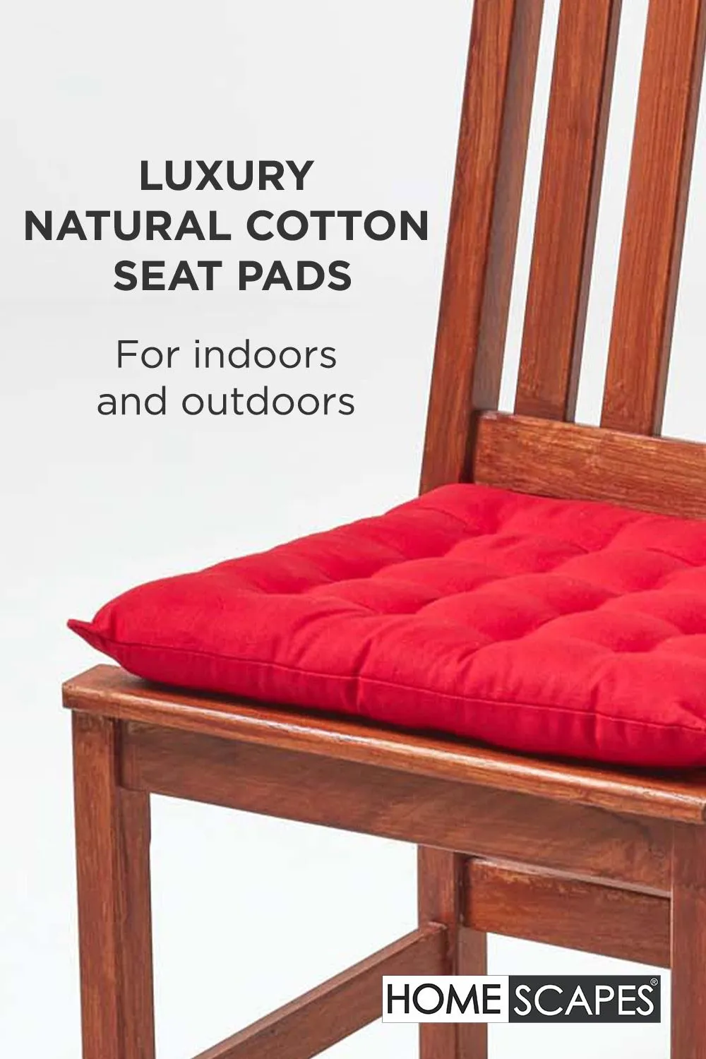 Homescapes 4 Pack Seat Pads Luxury 100% Cotton Indoor Outdoor Garden Cushion, 40cm in Red 2