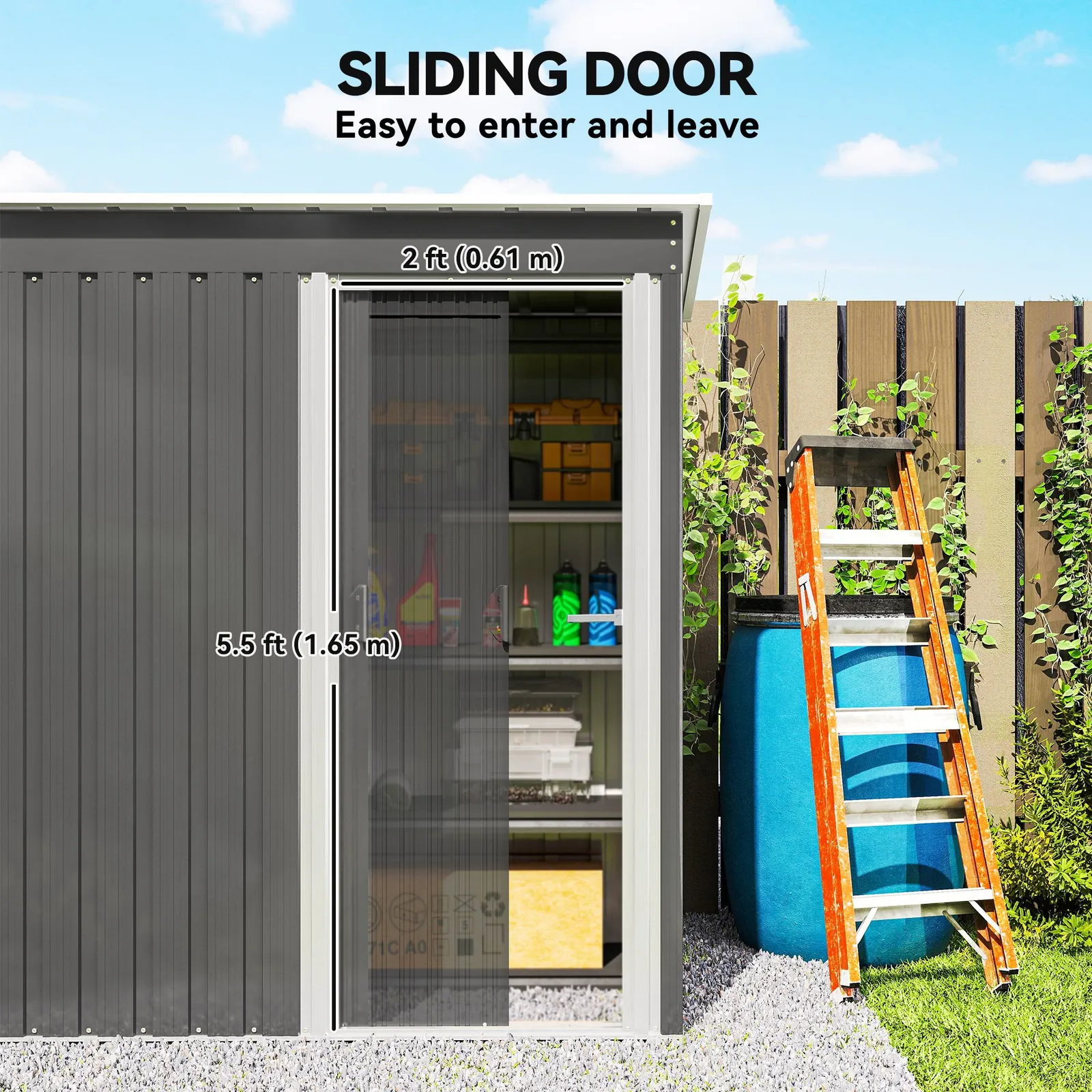 OUTSUNNY 5 x 3ft Garden Storage Shed Sliding Door Sloped Roof Tool, Grey in Light Grey 6