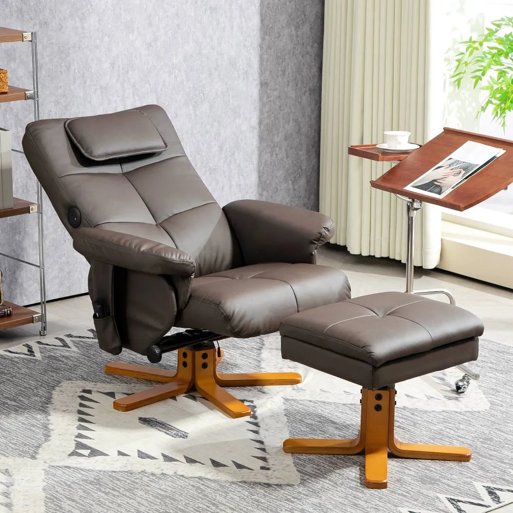 HOMCOM Massage Recliner Chair with Footstool & Hidden Storage, Dark Brown 2