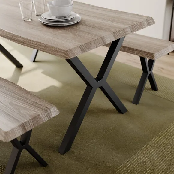 Ezra II 6 Seater Rectangular Dining Table with 2 Benches 2