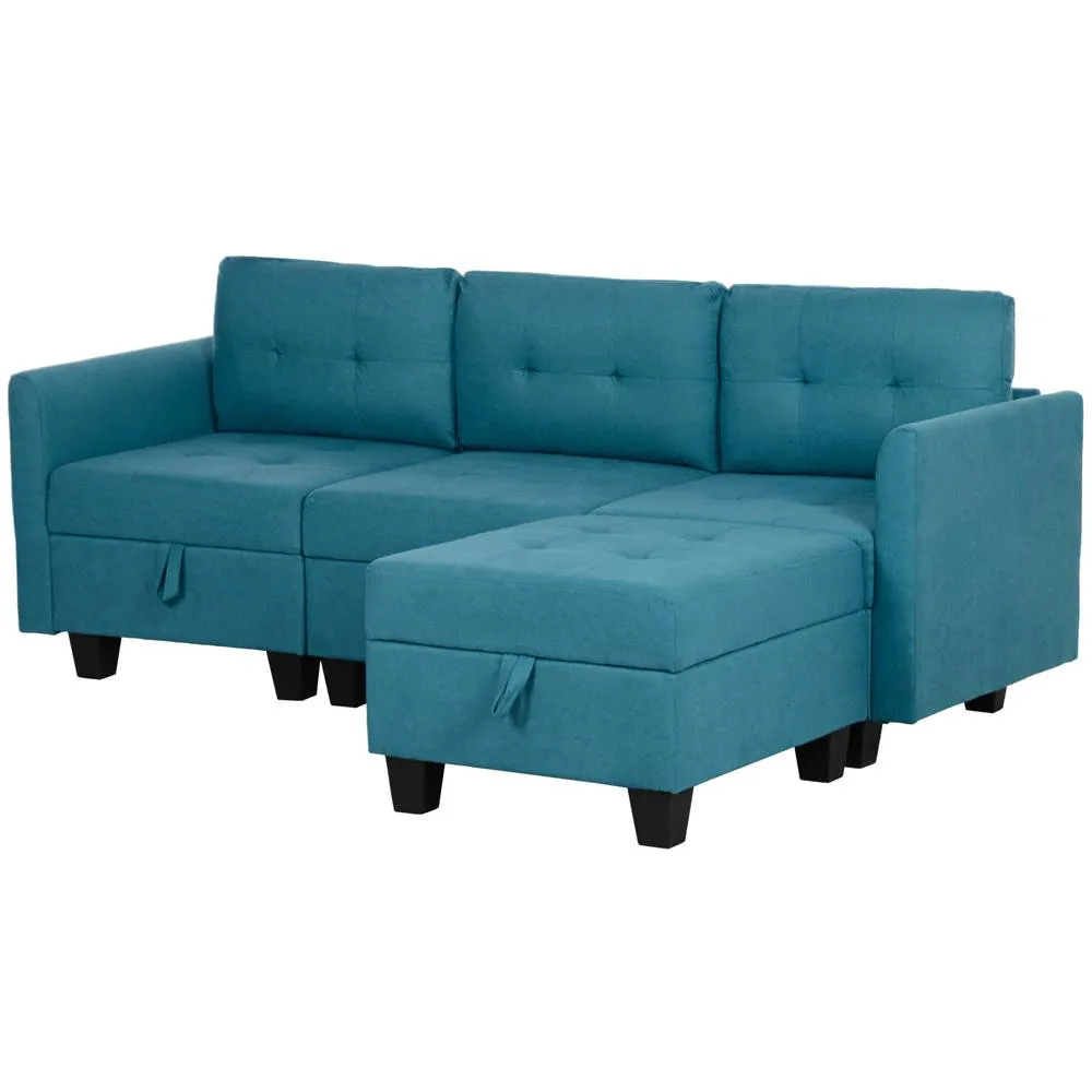 HOMCOM Convertible Modular Sectional Sofa w/ Storage Wood Frame Light Blue in Teal