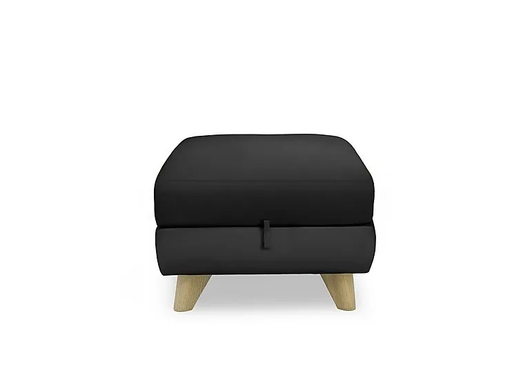 Malmo Leather Storage Footstool - Classic Black