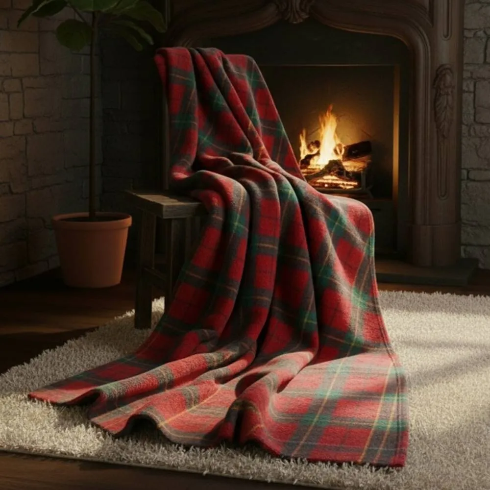Snug City Tartan Check Soft Feel Print Christmas Throw Blanket Home Decor Gift in Red