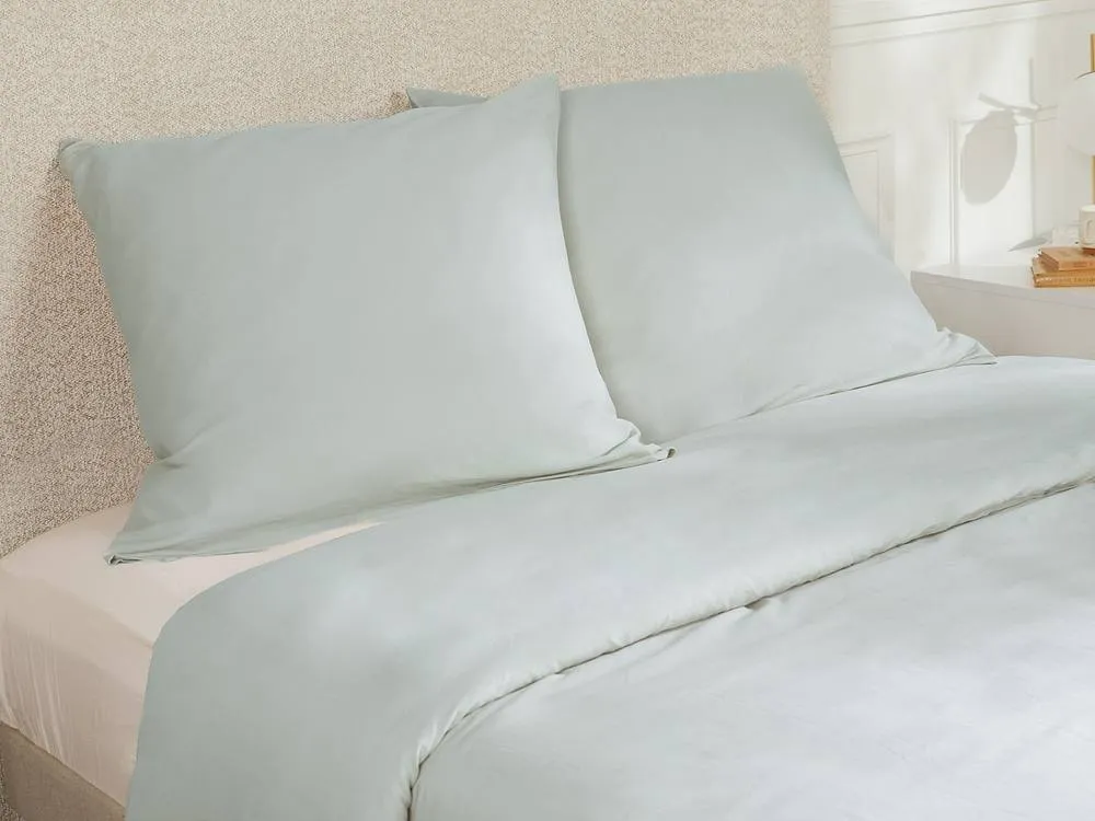Vente-unique Satin Bed Linen Set 300 Thread Count - Duvet Cover 86 X 240 Cm + 2 in Light Grey 3