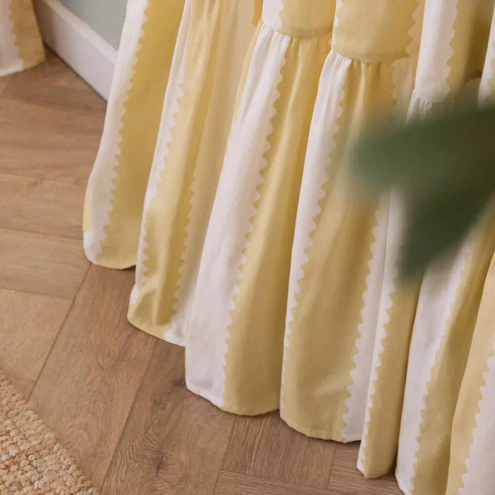 Wylder Birdie Stripe Fully Lined Ruffle Pencil Pleat Curtain Pair in Bright Yellow 4