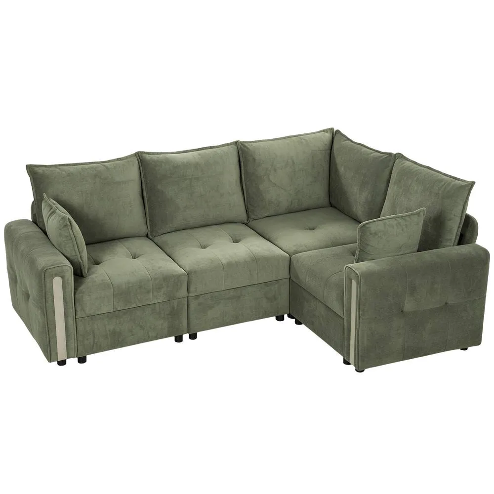 HOMCOM 228cm L Shaped Sofa 3-Seater Sectional Sofa with Storage in Dark Green