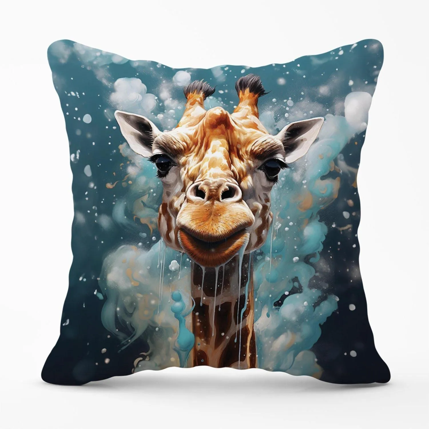 Warren Reed - Designer Splashart Giraffe Face Outdoor Cushion in Grey