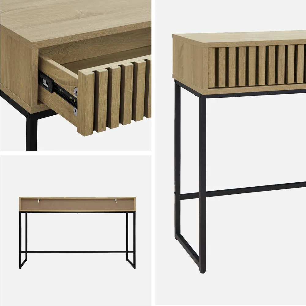 sweeek 120cm contemporary console in grooved wood effect in Beige 6