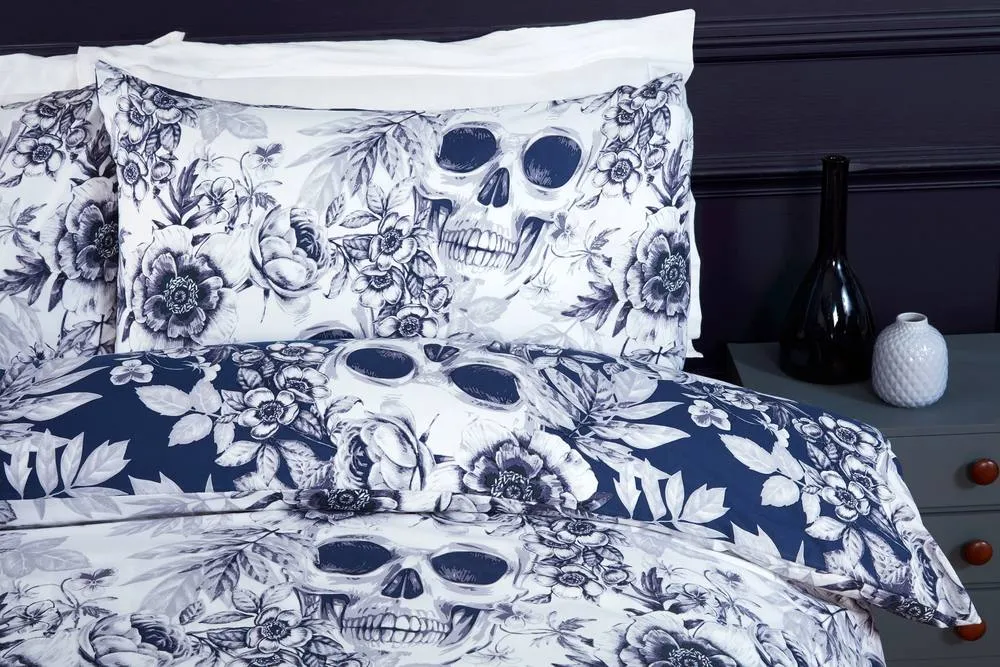 Rapport Home Skulls Microfibre Duvet Set with Pillowcase in Blue 2