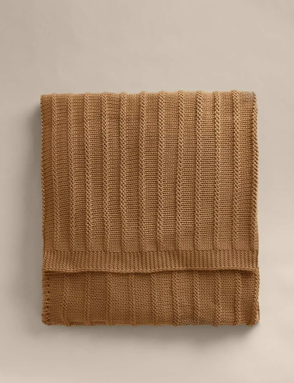 M&S Ribbed Knitted Throw Tan