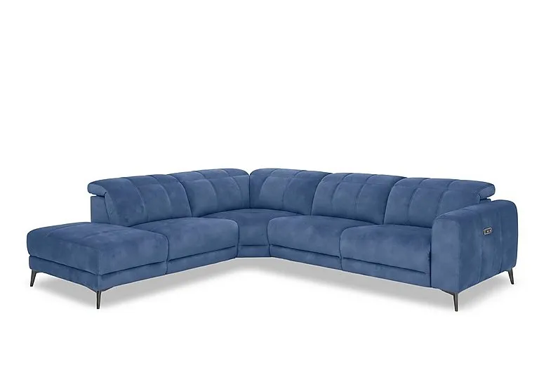 Ezra Fabric Power Recliner Chaise End Left Hand Facing Corner Sofa with Power Headrests - Dexter Wave - Sofas and Armchairs - In Time for Christmas