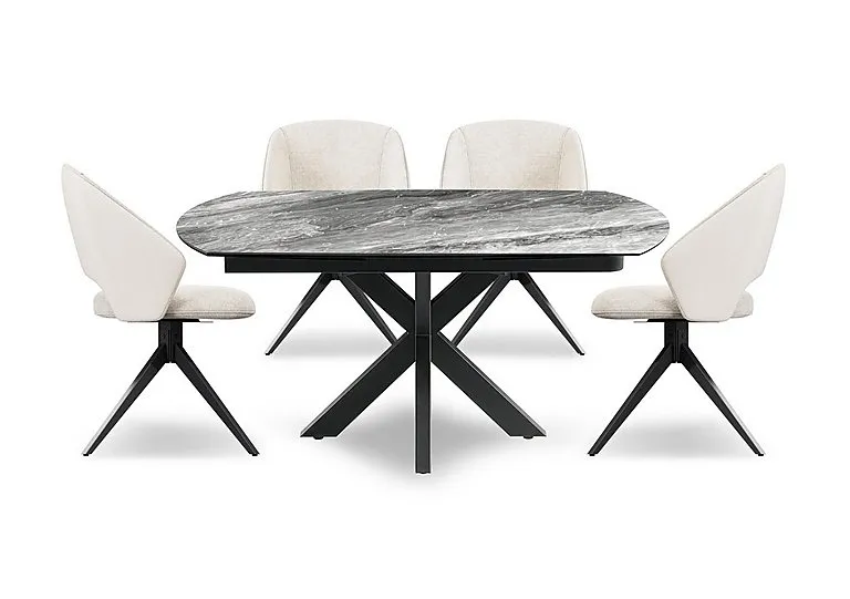 Raul 160cm Eramosa Swivel Extending Dining Table and 4 Fabric Swivel Chairs