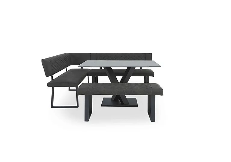 Warrior Grey Compact Fixed Dining Table with Left Hand Facing Corner Bench and Standard Bench - Grey