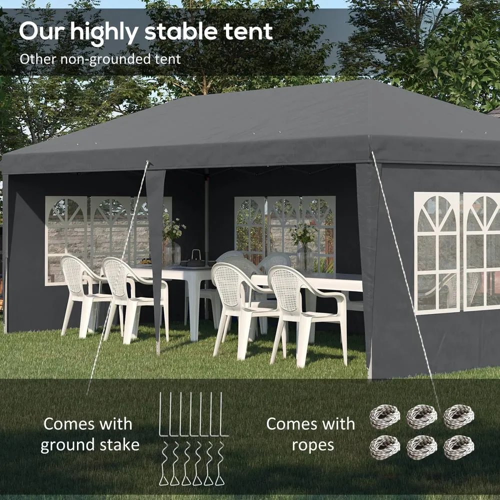OUTSUNNY 3 x 6m Garden Pop Up Gazebo, Height Adjustable in Grey 6
