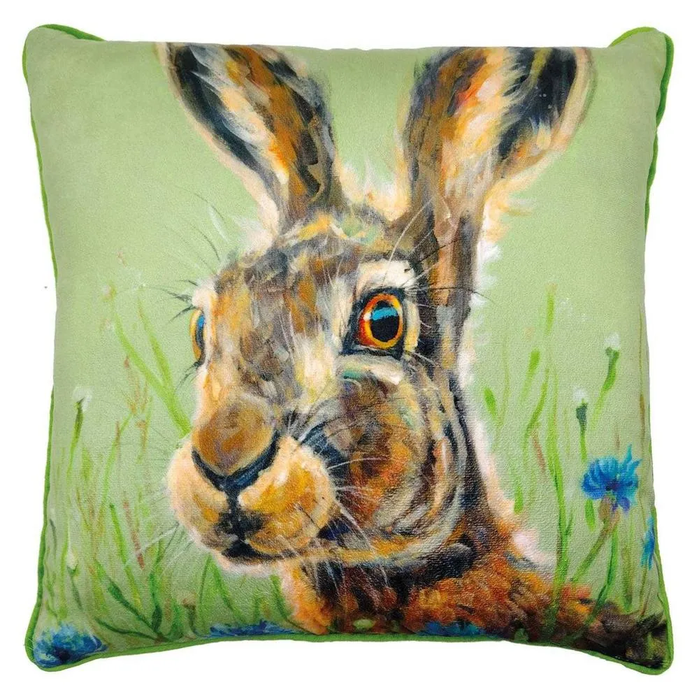 Louise Brown Hazel Hare Filled Cushion in Lime