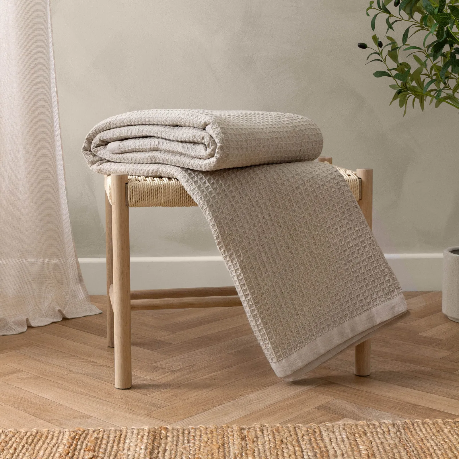 Yard Canopy Waffle 100% Cotton Oversized Throw in Natural