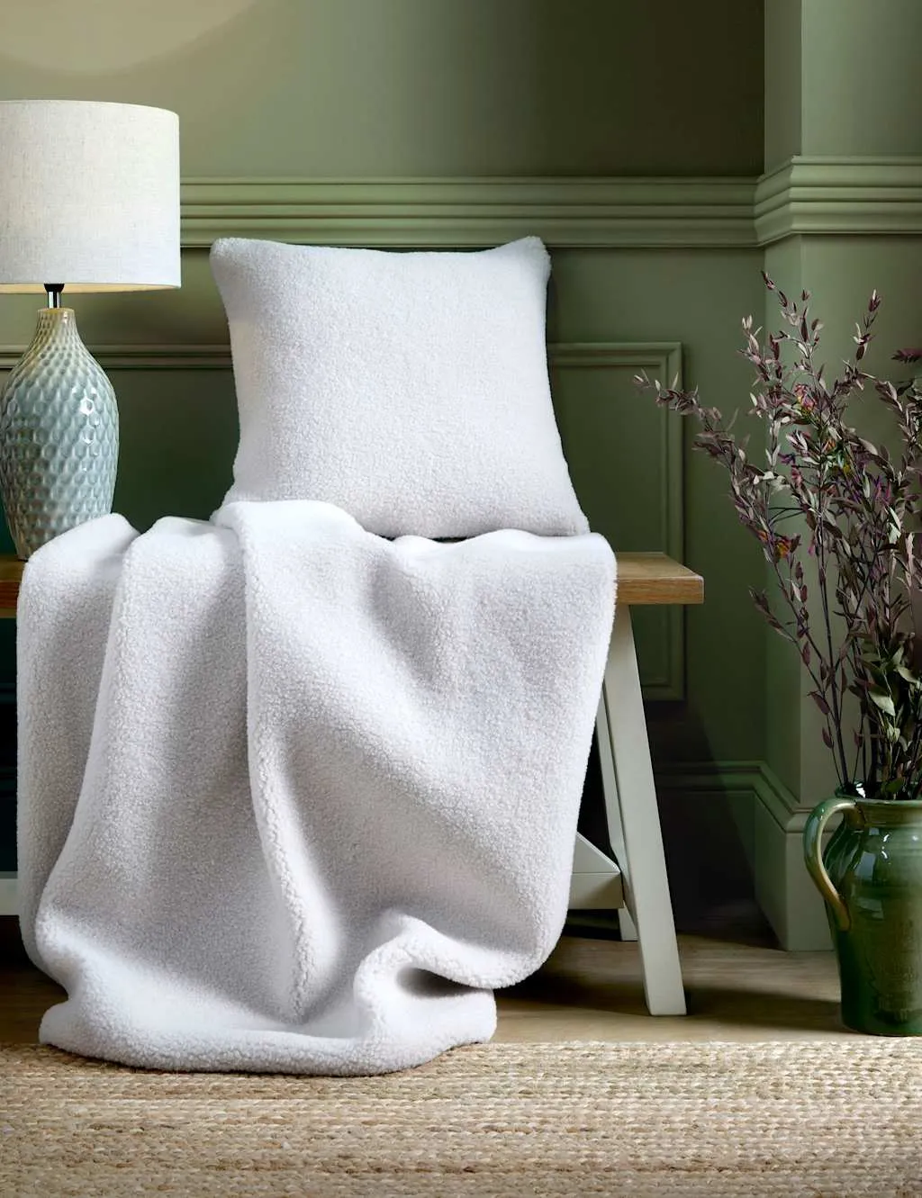 Laura Ashley Coleford Faux Sheepskin Throw White