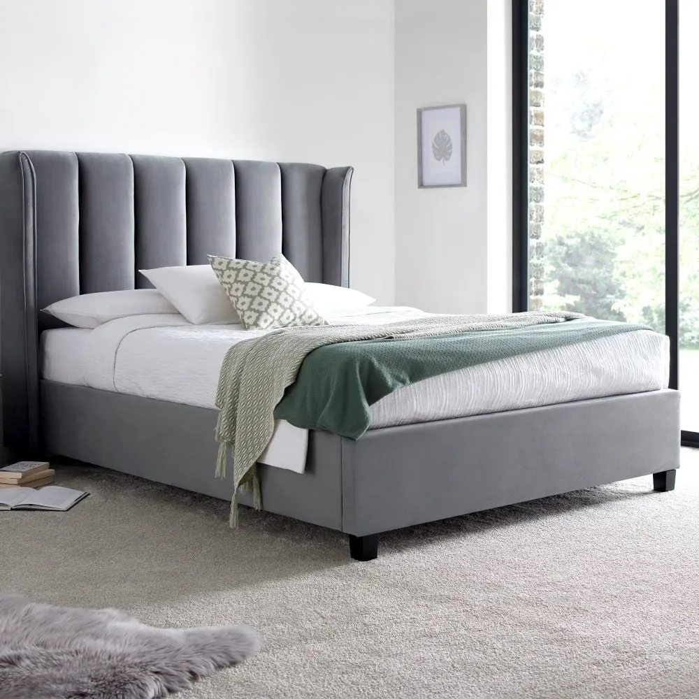 Aurora - King Size - Ottoman Storage Bed - Grey - Velvet - 5ft - Happy Beds