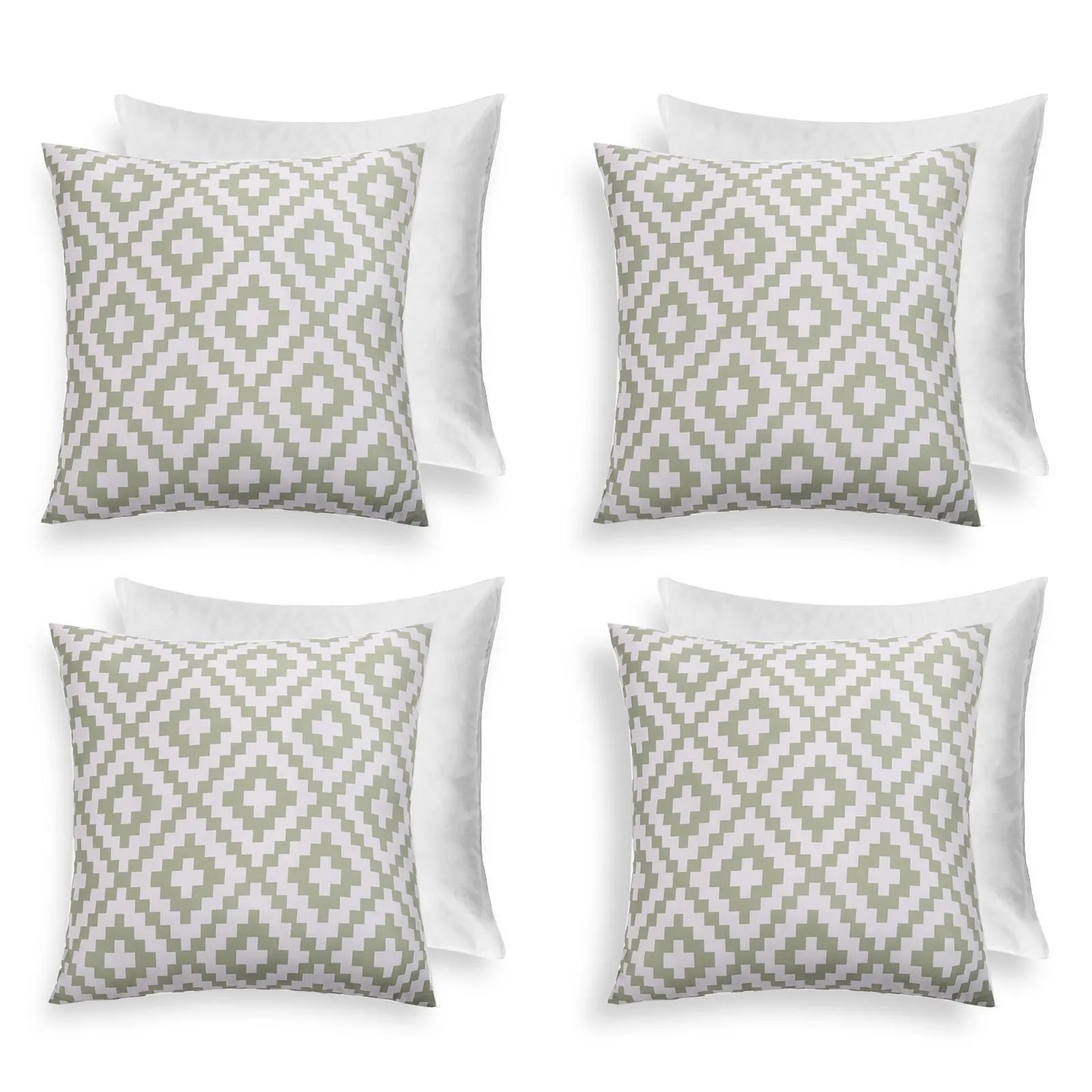 OHS 4 Pack Geometric Cushion Cover Filled Water Resistant Outdoor Garden in Green