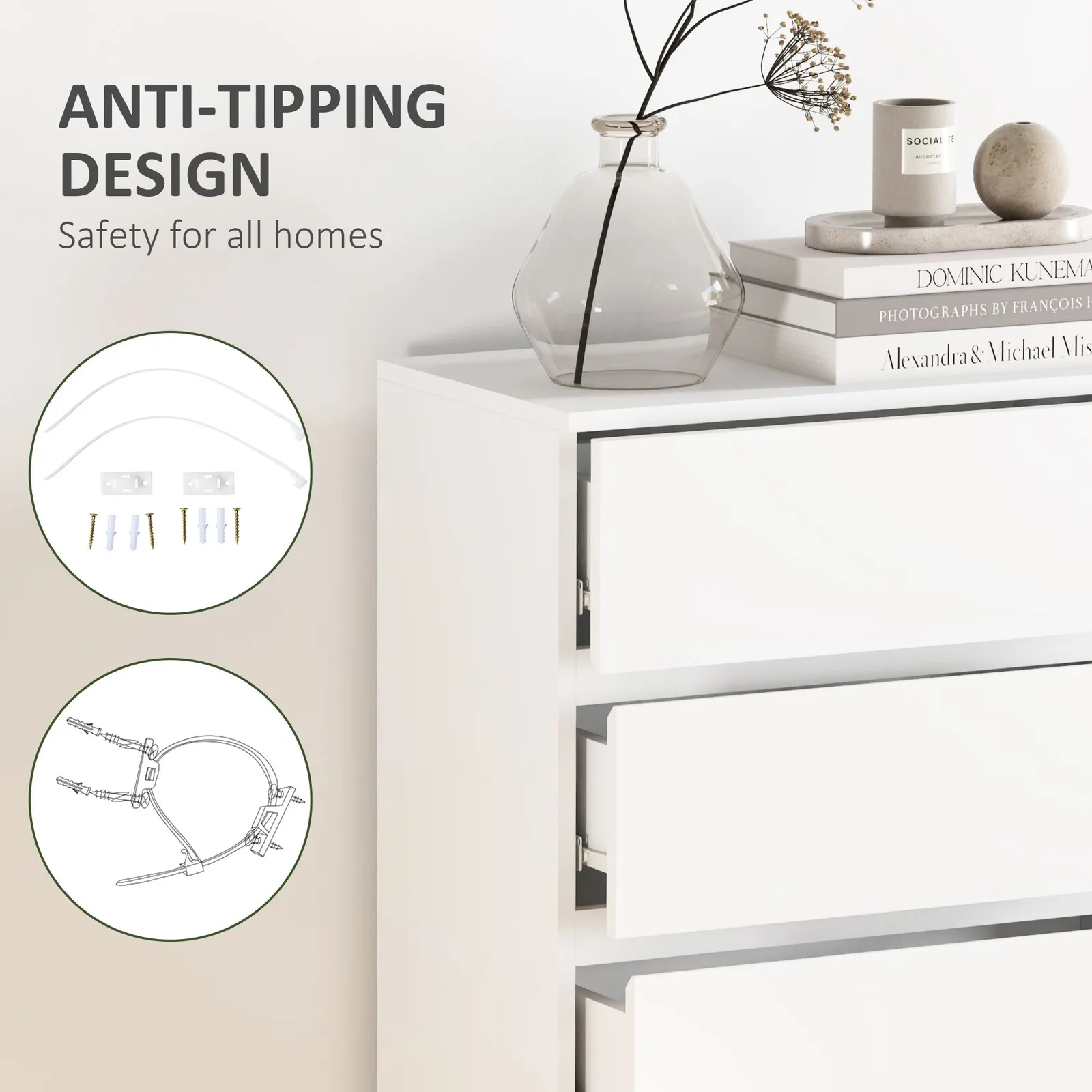 HOMCOM Bedroom Chest of Drawers, 5 Drawers Dresser, Drawer Unit, White 6