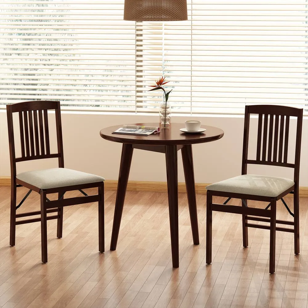 Costway Folding Dining Chairs Set of 2 Foldable Upholstered Kitchen Chairs in Off-White 5