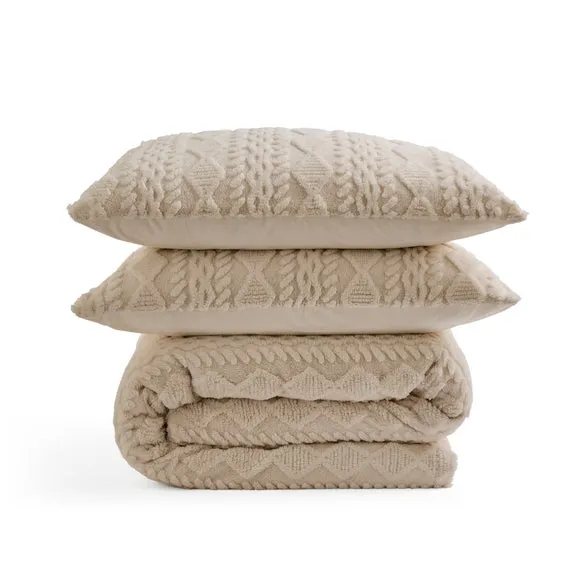 Cable Fleece Duvet Cover and Pillowcase Set 5