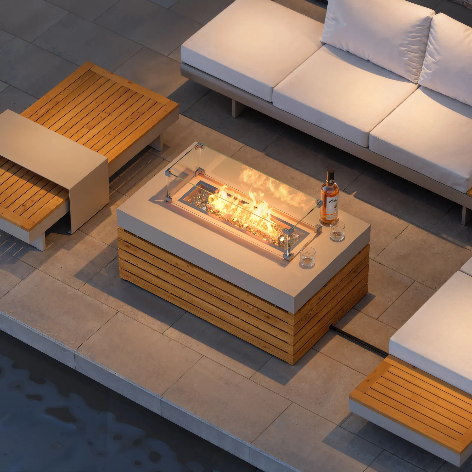 Smokeless Propane Outdoor Fire Pit Table Rectangular Patio Furniture Firepit in Aluminium Alloy (1000 mm High)