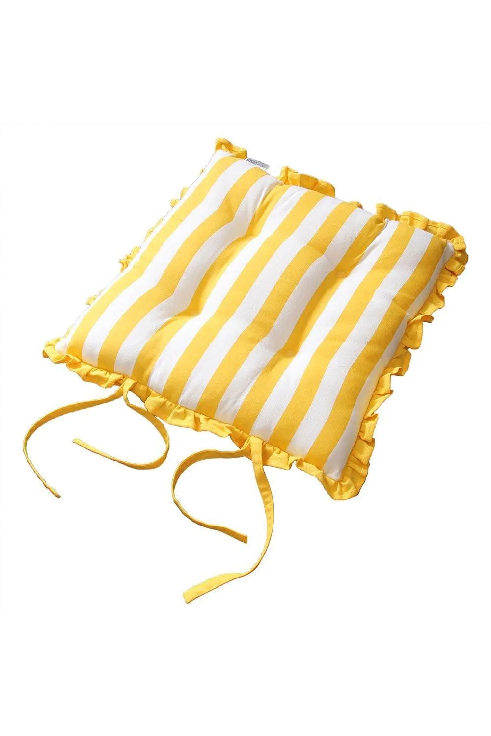 Homescapes Reversible Yellow Frilled Cushion Seat Pad with Ties Polka Dots Multi 2